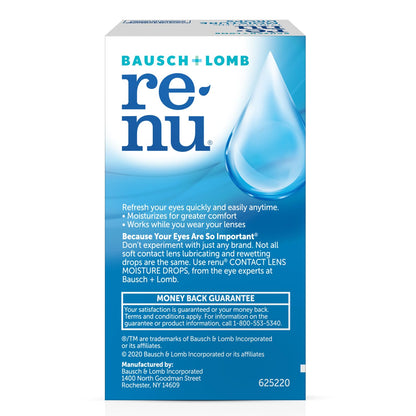 Renu Contact Lens Moisture Drops 0.27 fl oz (8 mL) - Pack of 6 | Rewetting & Lubricating Drops
