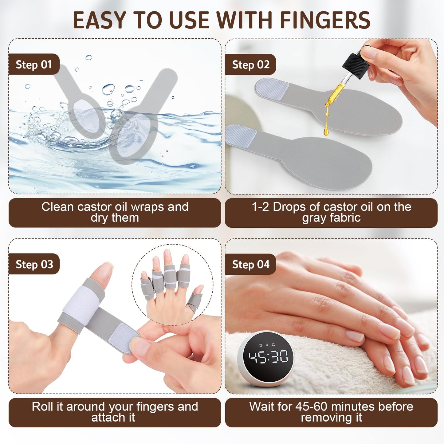 12Pcs Castor Oil Pack Wrap Kit for Fingers & Hands | Organic Cotton