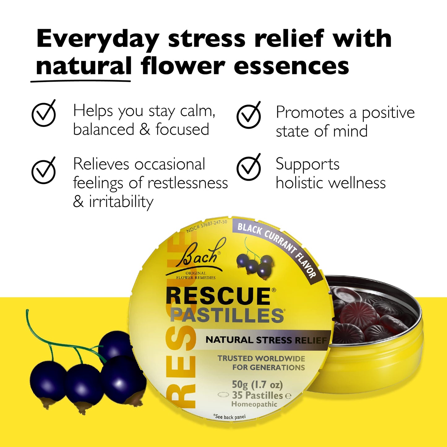 RESCUE Bach Pastilles – Black Currant Stress Relief Lozenges 4-Pack
