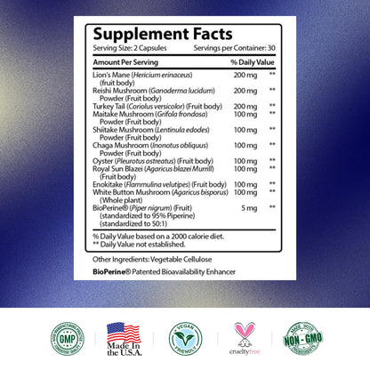 Research Verified Mushroom Complex – Immunity, Antioxidants & Cognition – 60 Vegan Capsules