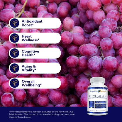Research Verified Resveratrol - 98% Trans-Resveratrol 1000 mg, Anti-Aging Support - 1 Bottle - 60 Capsules
