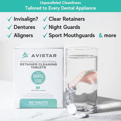 Mint Flavor Retainer & Mouth Guard Cleaner Tablets - Invisalign, Dentures, 150 Count