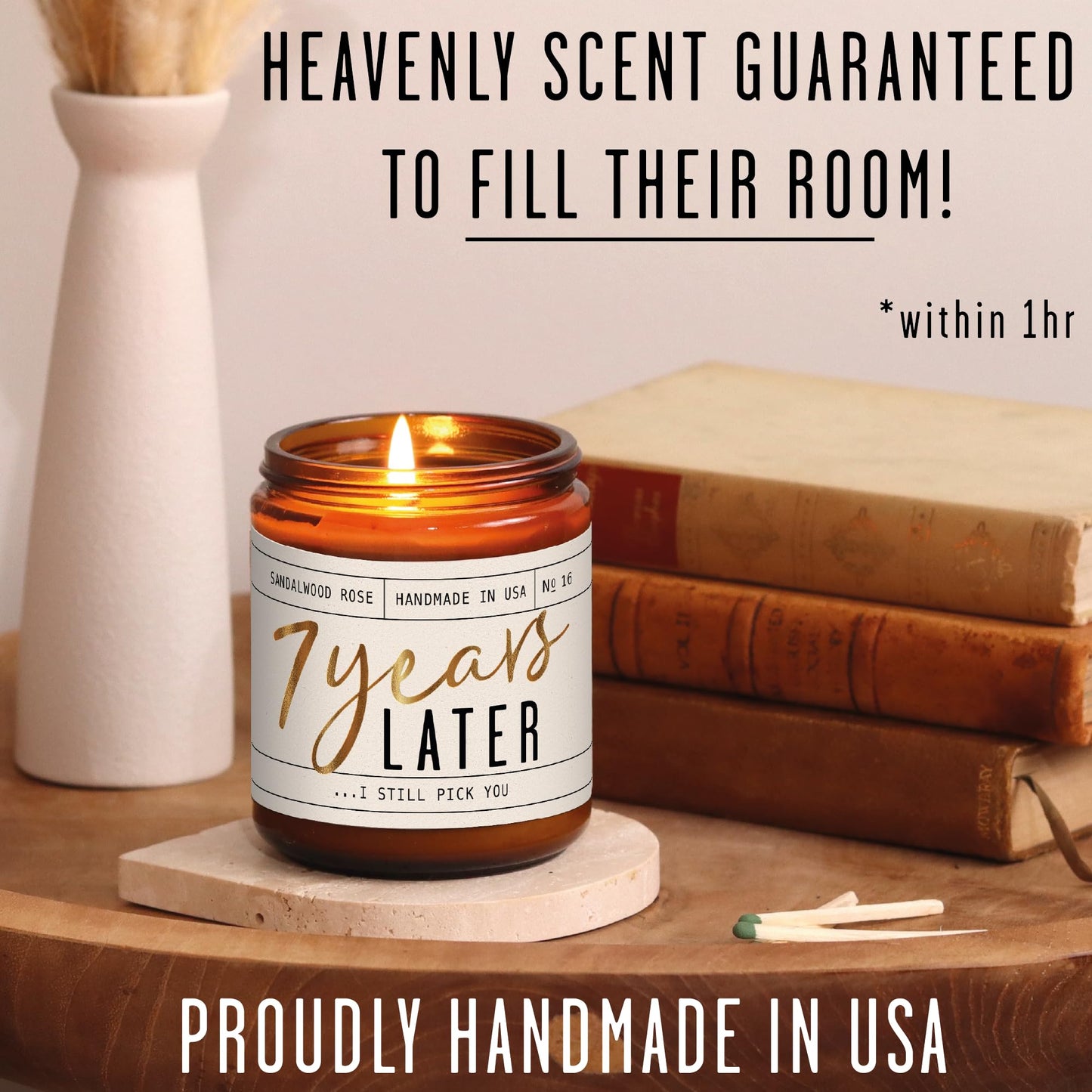 7 Year Anniversary Gift for Her – 7 Years Later Soy Candle, Sandalwood Rose, USA Made