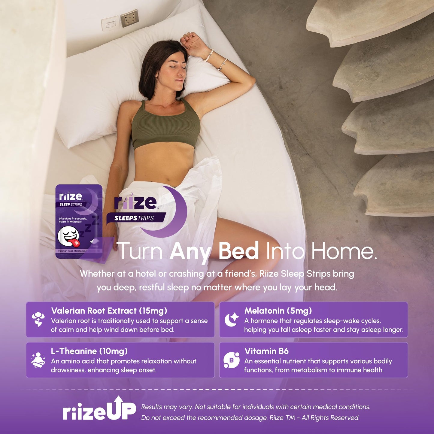 Riize Sleep Strips – Fast Acting Dissolvable Sleep Aid with 5mg Melatonin, Valerian, L-Theanine, Vitamin B6 | Vegan (3 Count)