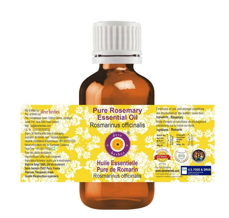 Deve Herbes Pure Rosemary Essential Oil - Steam Distilled 15ml (0.5 oz) | Rosmarinus officinalis