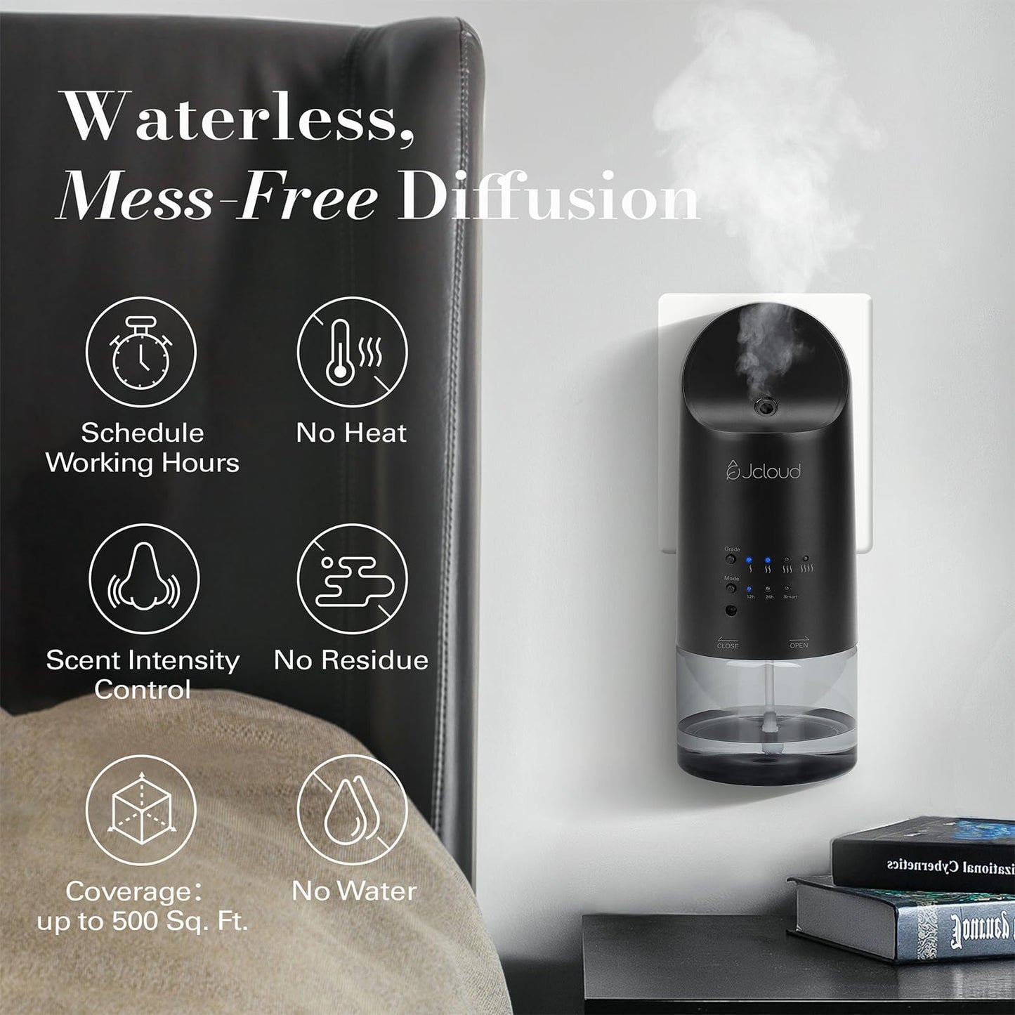 JCLOUD 2025 Plug-in Diffuser – Black Wall Diffuser with Royal Serenity Oil (160ML) – 500 Sq Ft Coverage