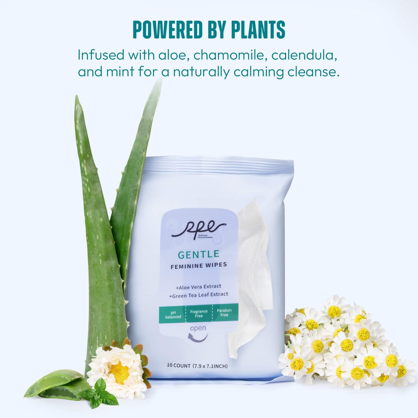 RPE Life Large Feminine Wipes – pH Balanced, Unscented, Flushable (10ct x 4)