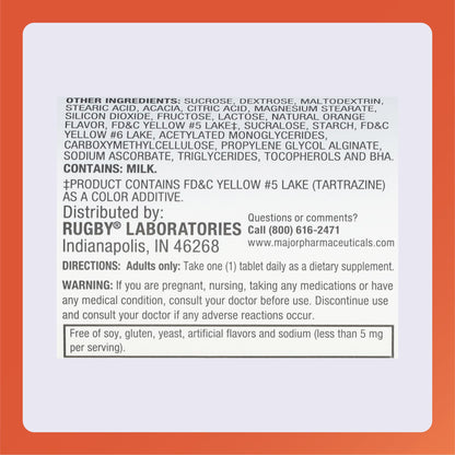 Rugby 500mg Calcium Chewable Tablets - Orange Flavor - 60 Count (1 Pack) | Dietary Supplement