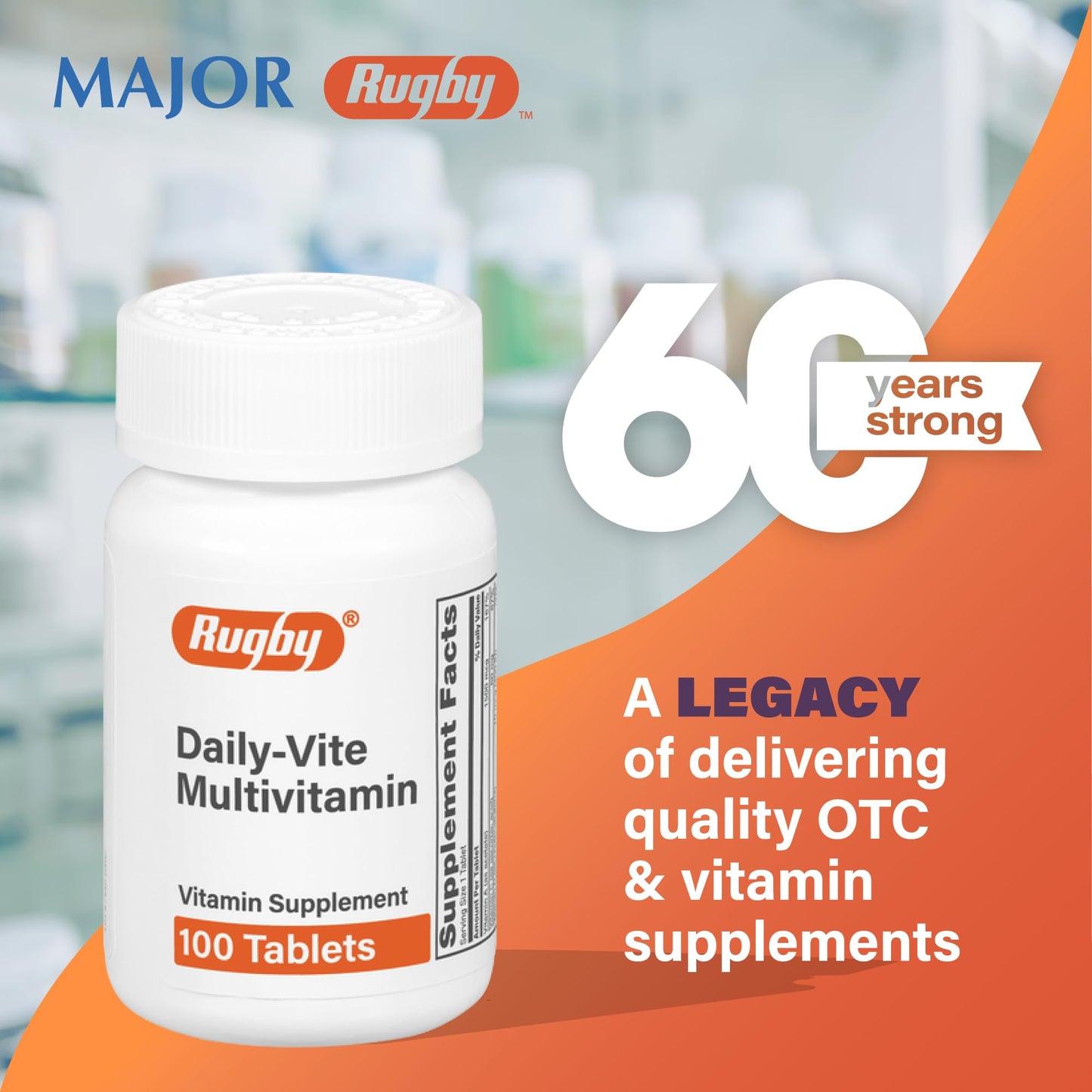 Rugby Daily-Vite Multivitamin - 100 Tablets (2 Pack) | Daily Vitamin Supplement