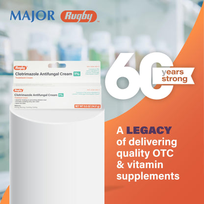 Rugby Clotrimazole 1% Antifungal Cream – Itch Relief for Athlete’s Foot, Ringworm, Jock Itch (0.5 oz) | Rugby Laboratories
