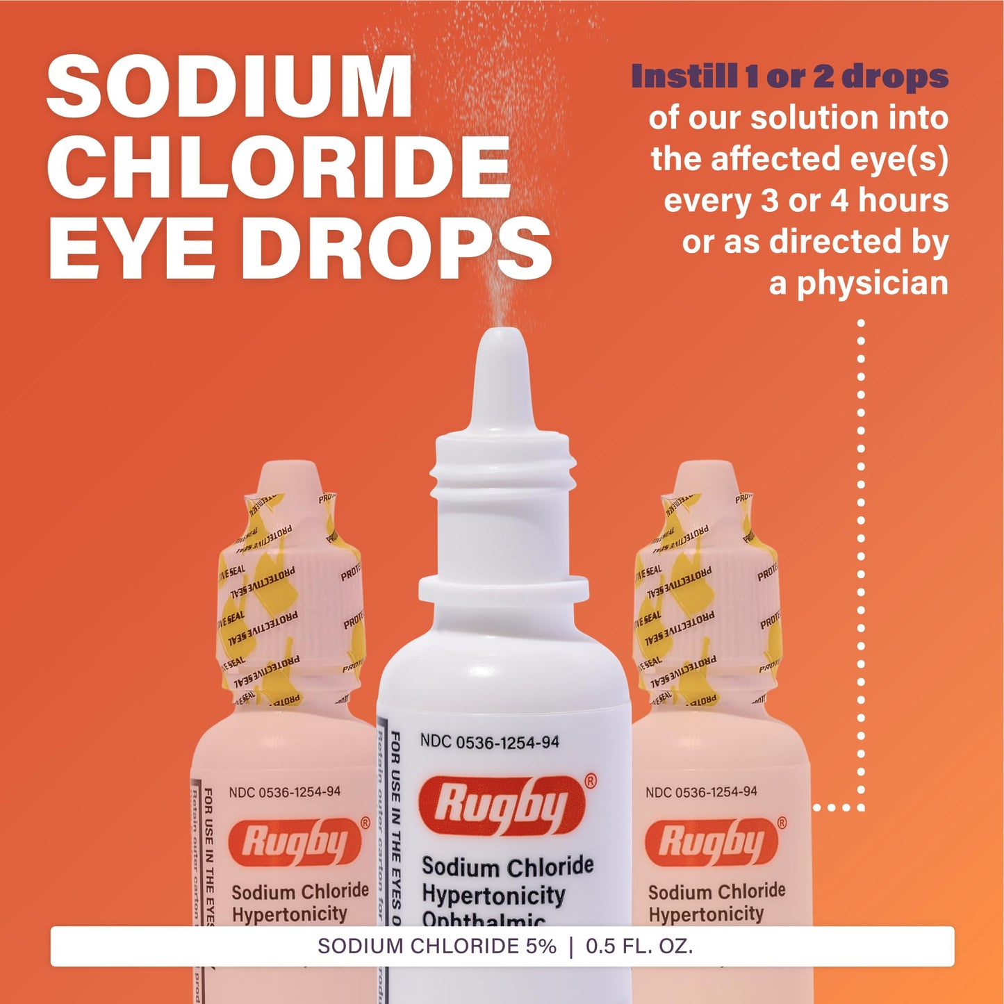 Rugby Laboratories Sodium Chloride 5% Hypertonic Ophthalmic Eye Solution - Alcohol-Free 0.5 fl oz (3-Pack)