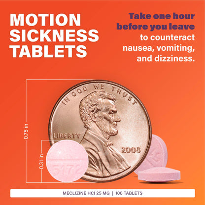 Rugby Laboratories Meclizine Chewable Tablets 25mg – Motion Sickness Relief (100 Count)