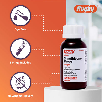 Rugby Laboratories Dye-Free Infants' Gas Drops - Simethicone 20 mg - 3 Pack (1 fl oz each)
