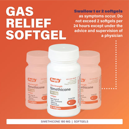 Rugby Ultra Strength Simethicone Gas Relief 180 mg – 60 Softgels (4 Pack) for Adults