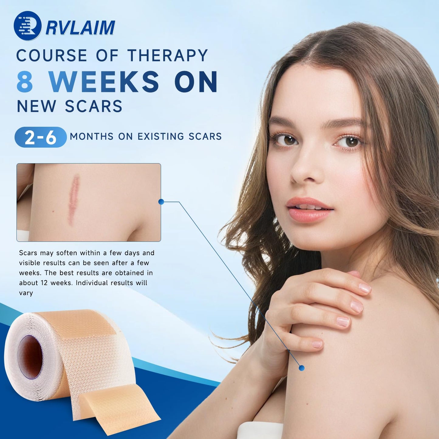 Rvlaim Silicone Scar Sheets Tape Roll 1.6” x 60” – Breathable, Reusable Scar Care for Surgical Scars, Keloids, Stretch Marks