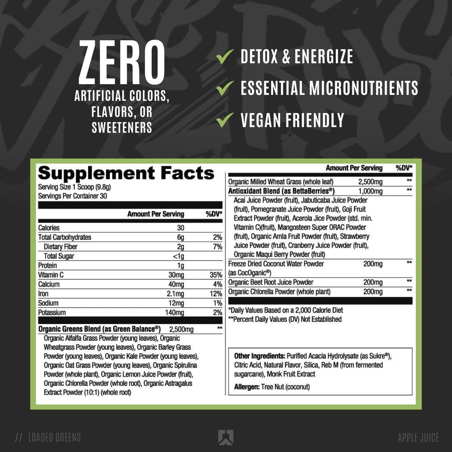 RYSE Loaded Greens Superfood Powder – Apple Juice | Digestion, Immunity & Energy – 30 Servings