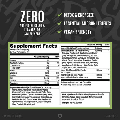 RYSE Loaded Greens Superfood Powder – Apple Juice | Digestion, Immunity & Energy – 30 Servings