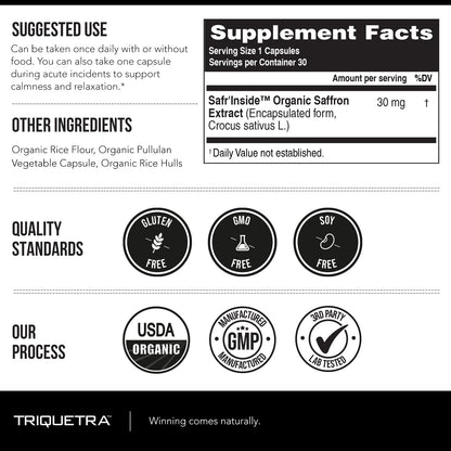 Organic Saffron Extract: Optimized Extract with Safromotivines, Safranal, and Crocins – Clinically Studied | Premium Persian Sargol Quality | Supports Mood, Calmness, and Relaxation – 30 Servings