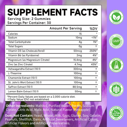 Saffron Gummies for Adults – 60 Count, 10-in-1 Cortisol Support