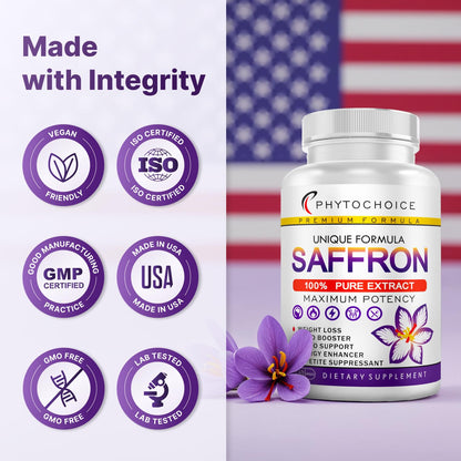 Pure Saffron Extract 88.5 mg - Mood, Focus & Vision Support | Made in USA | 60 Capsules