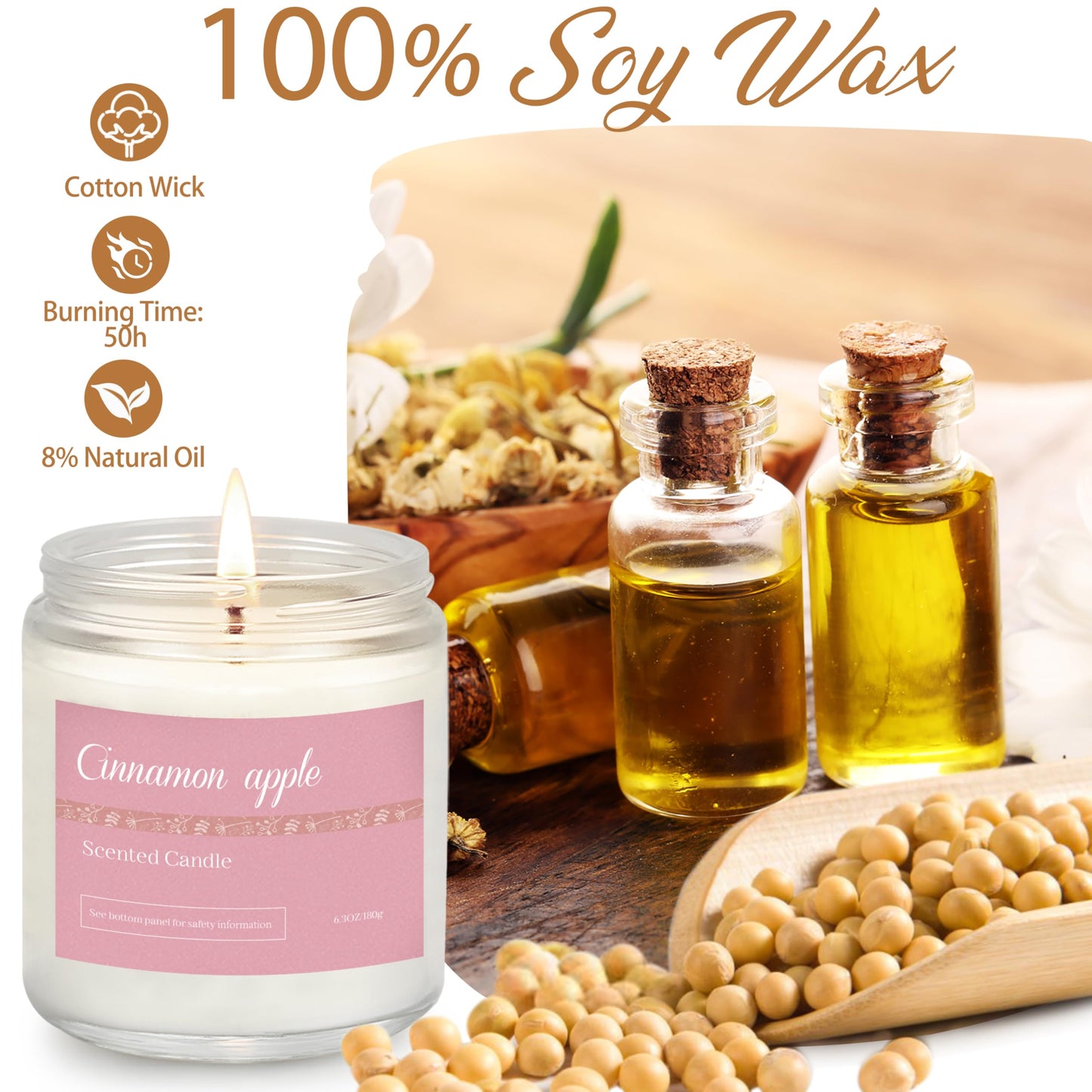 Christmas Candle Gift Set, 6 Natural Soy Wax Candles for Home, Long Burning Holiday Aromatherapy Set with Cinnamon Apple & Vanilla, Perfect Christmas Gifts for Women, Men, Friends & Family