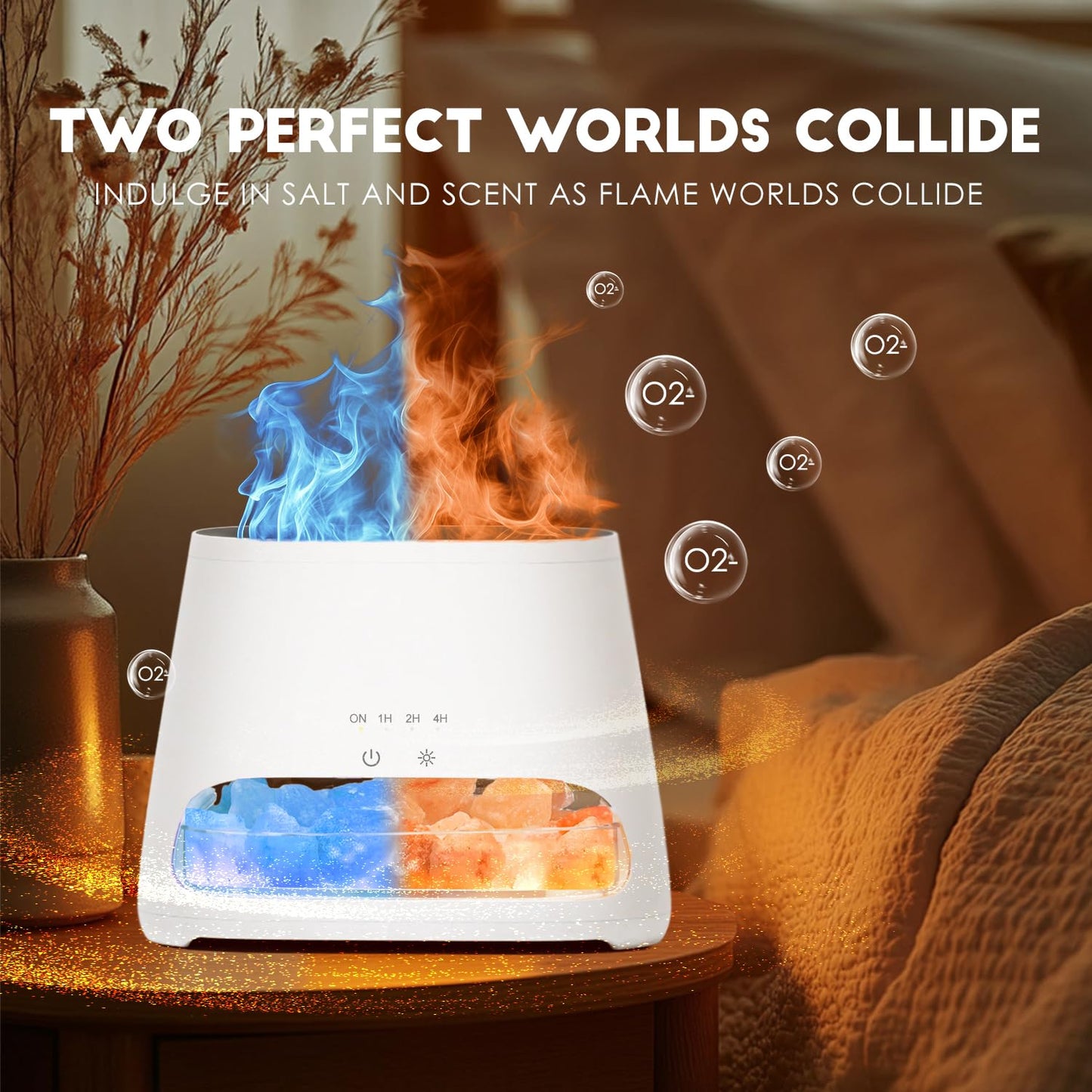 SALKING Colorful Flame Diffuser Humidifier and Himalayan Salt Lamp – 7-Color Oil Diffuser, 150ml, Ultra-Quiet