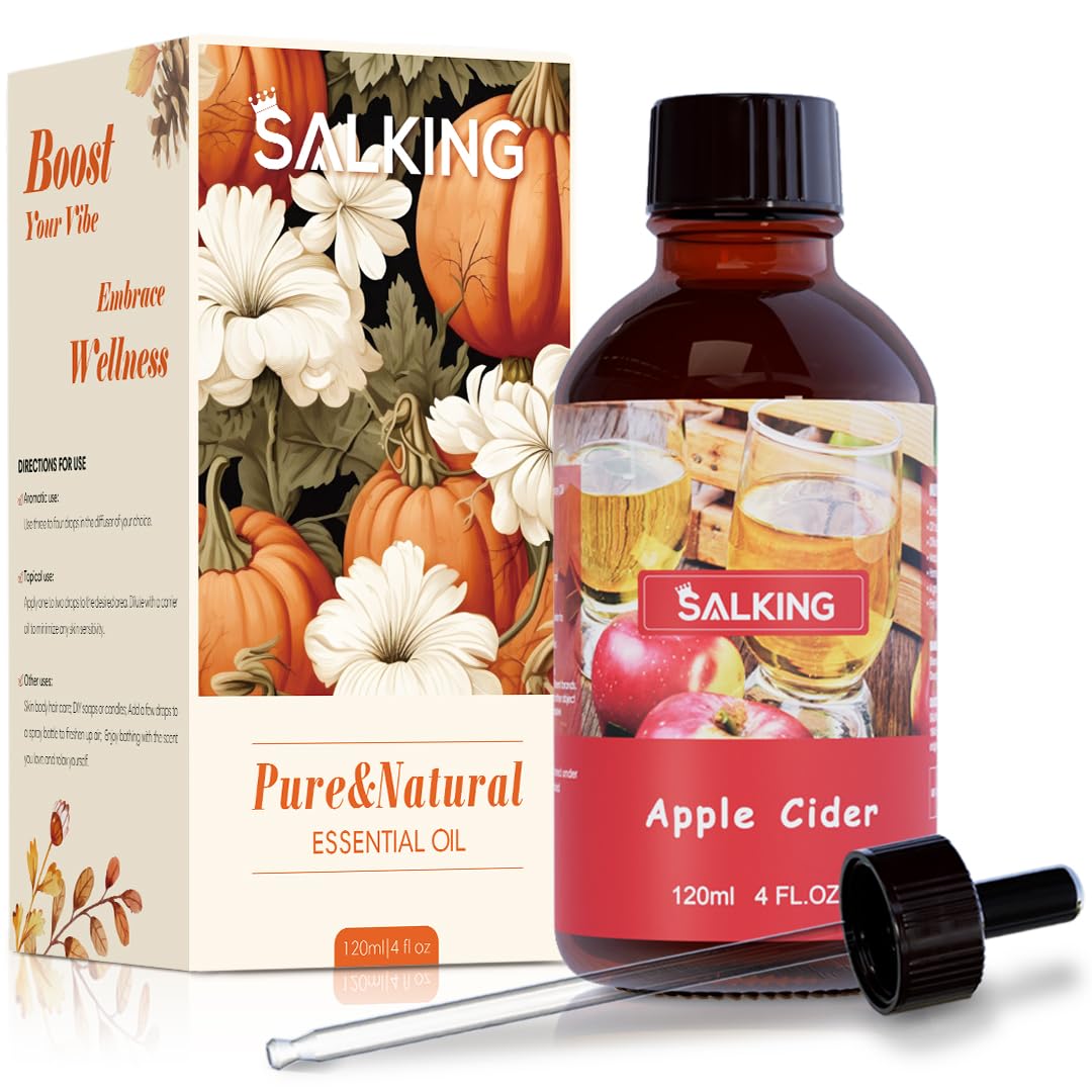 SALKING Apple Cider Fragrance Oil 120ml | Premium Essential Oils for Diffuser, Candle & Soap Making
