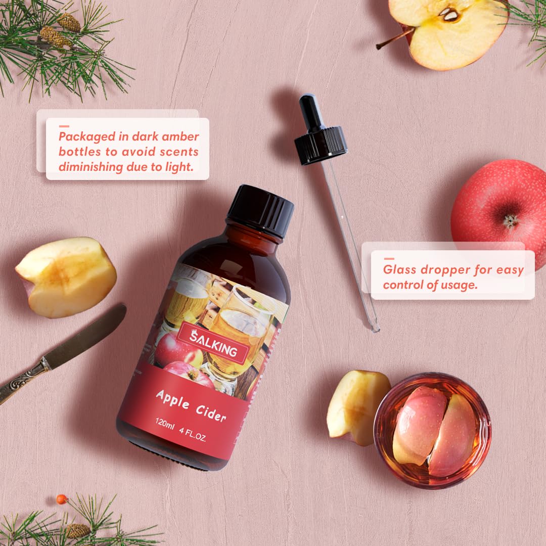 SALKING Apple Cider Fragrance Oil 120ml | Premium Essential Oils for Diffuser, Candle & Soap Making