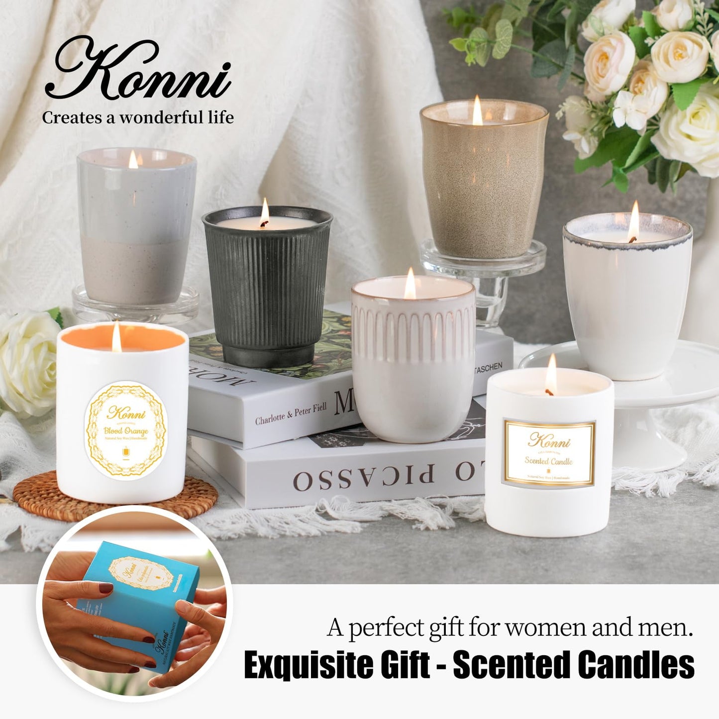 Scented Candle 8oz Soy – Red Rose Ceramic Cup Jar Candle | Long-Lasting, Non-Toxic