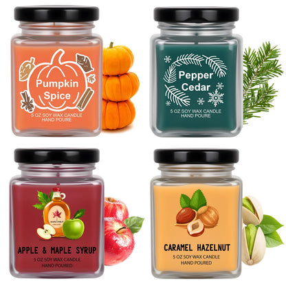 Scented Candles 4 Pack – Soy Candle Set for Home Decor & Gifts (Pumpkin Spice, Apple Maple Syrup, Caramel Hazelnut, Pepper Cedar)