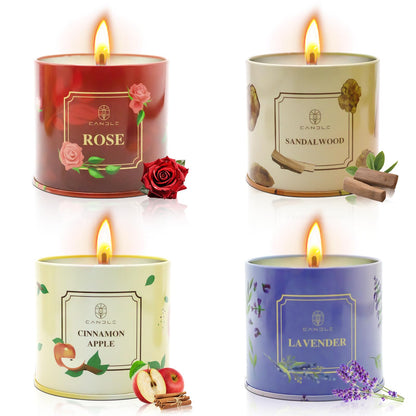 Scented Candles 4 Pack – Soy Wax, 50-Hour Burn, Rose, Lavender, Sandalwood & Cinnamon Apple Gift Set
