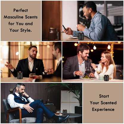 Scented Candles Set – 4-Pack for Men | Caramel Coffee, Whiskey Tobacco, Rum & Oak, Vintage Leather