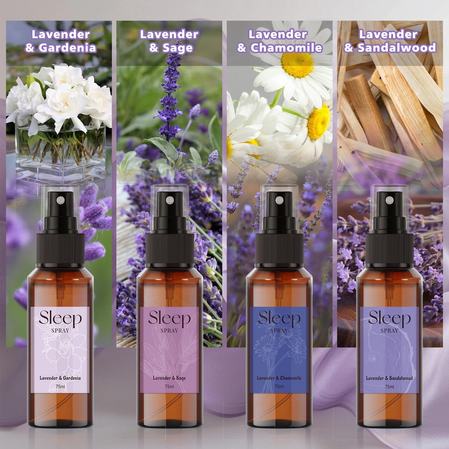 SCENTORINI Sleep Spray 4-Pack – Calming Lavender Essential Oil Aromatherapy Mist (75ml each) for Bedding & Room