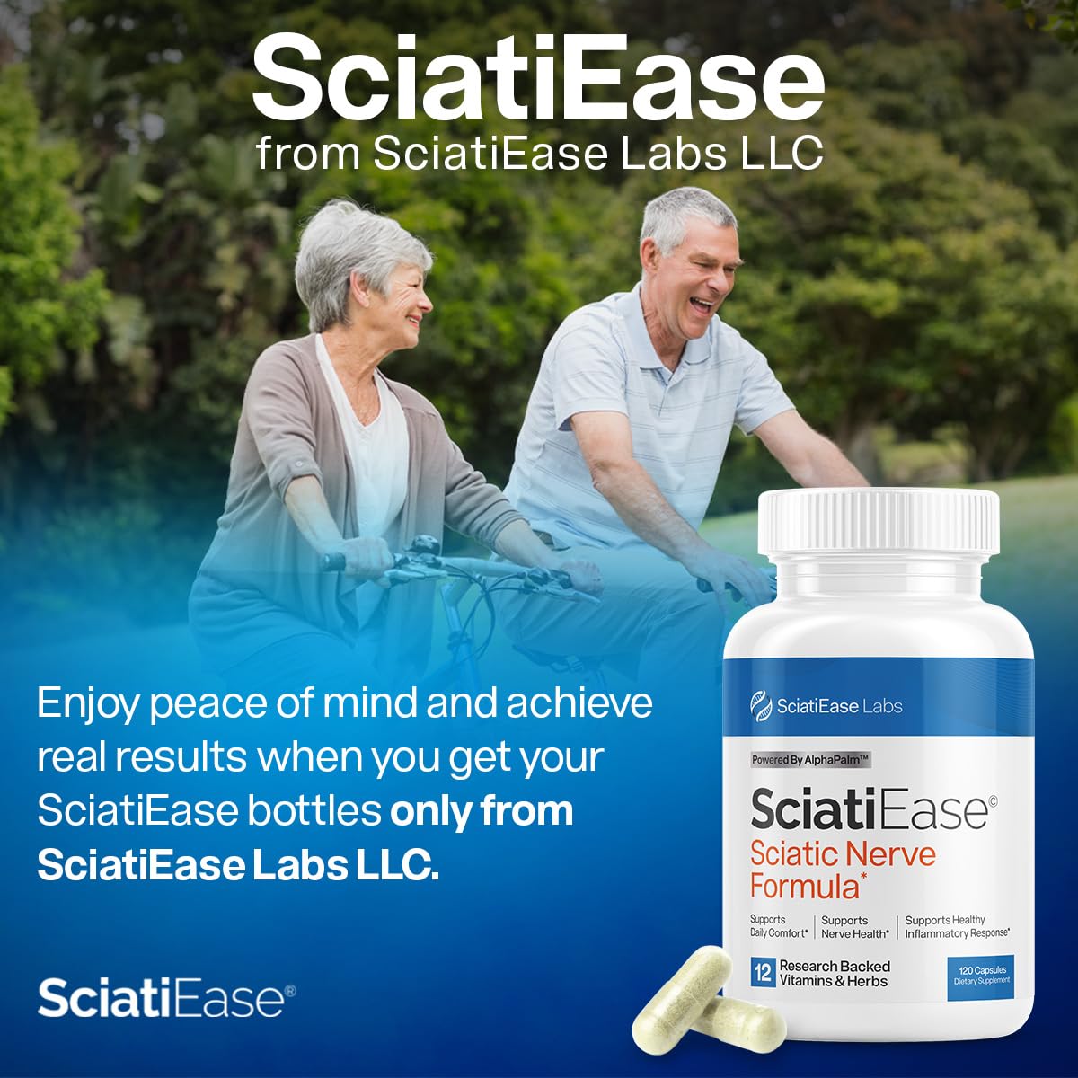 SciatiEase Sciatic Nerve Health Support Supplement | AlphaPalm, Pea, B-Complex, 300mg Alpha Lipoic Acid | 6 Bottles