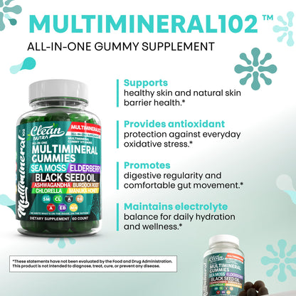 Sea Moss Gummies | Clinically Tested Vegan Irish Sea Moss Gummy Vitamins with Black Seed Oil, Ashwagandha, Elderberry, Burdock Root, Chlorella & Manuka Honey | Green Apple Flavor