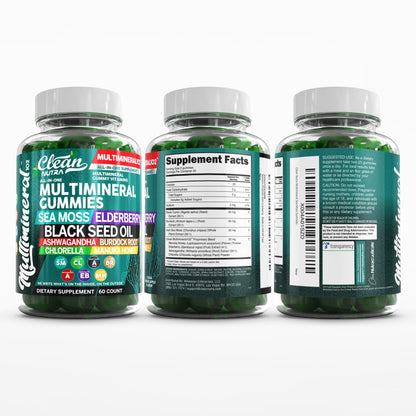 Sea Moss Gummies | Clinically Tested Vegan Irish Sea Moss Gummy Vitamins with Black Seed Oil, Ashwagandha, Elderberry, Burdock Root, Chlorella & Manuka Honey | Green Apple Flavor