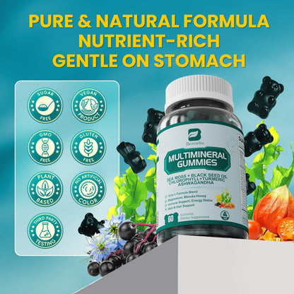 Sea Moss Gummies with Ashwagandha & Chlorophyll – Immune, Digestive & Gut Detox Support | Vegan, Non-GMO, Apple Flavor, 120 Gummies