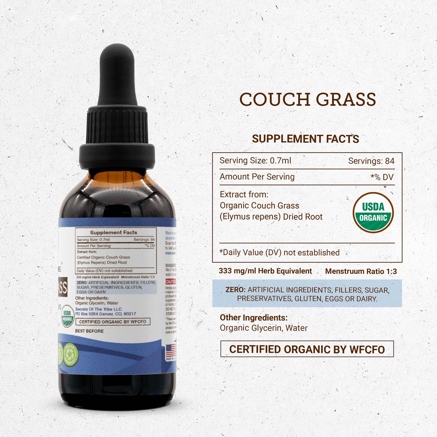Secrets of the Tribe Couch Grass USDA Organic | Alcohol-Free Extract 2 oz