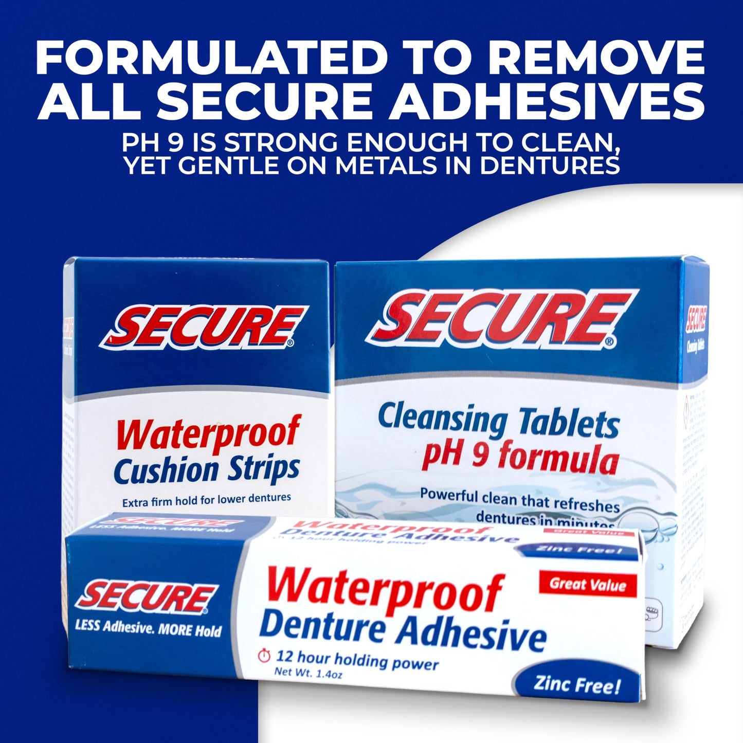 Secure pH 9 Denture Cleaner Tablets – For Dentures, Retainers & Nightguards (32 Count, 3-Pack)