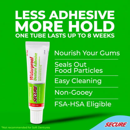 Secure Sensitive Denture Adhesive – 12-Hour Hold – Waterproof – Zinc-Free (3 Pack)
