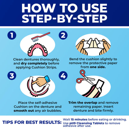 Secure Denture Adhesive Strips – Zinc-Free, Waterproof, All-Day Hold (120 Strips, 8 Pack)