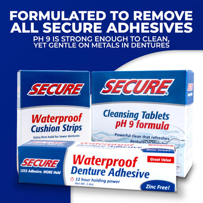 Secure Denture Adhesive Strips – Zinc Free, Waterproof – All-Day Hold (75 Strips)