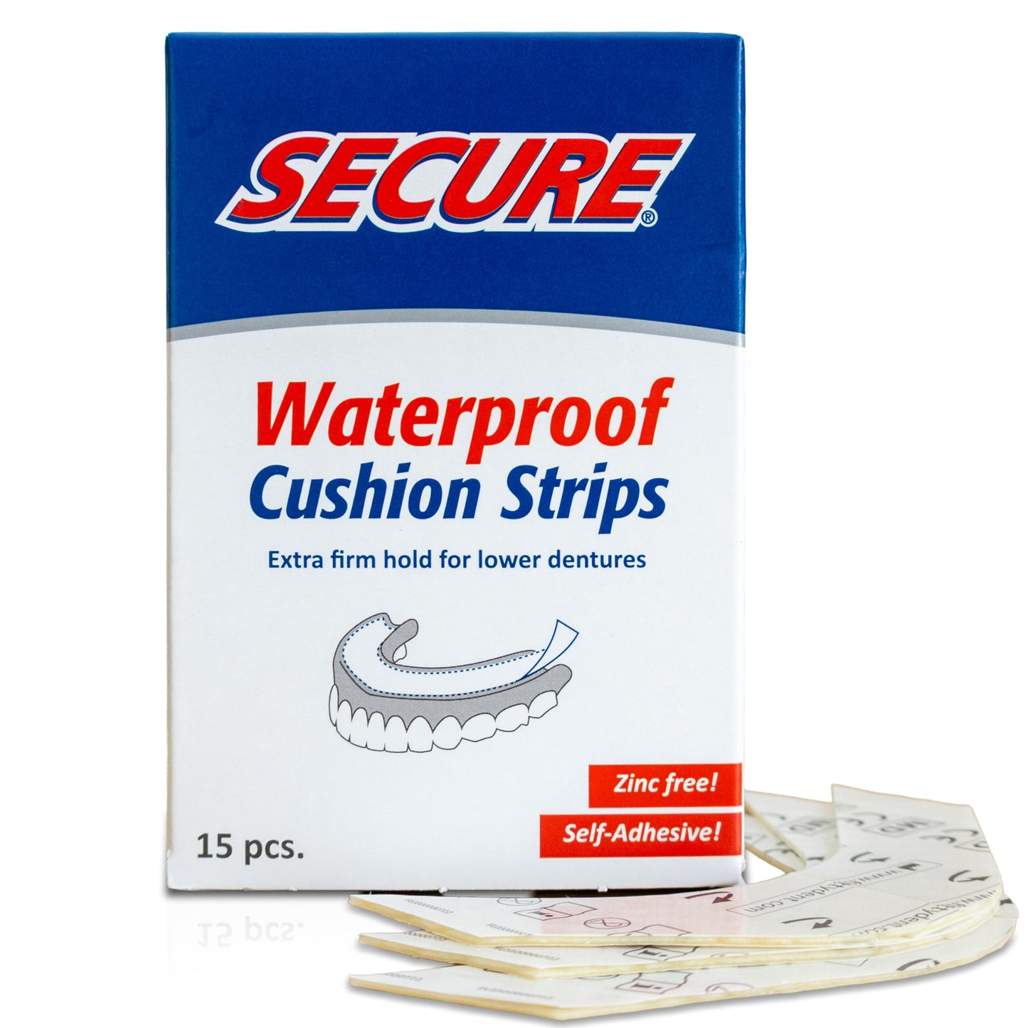 Secure Denture Adhesive Strips – Zinc-Free, Waterproof, All-Day Hold | 60 Strips (4 Pack)