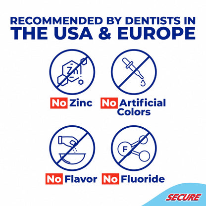 Secure Waterproof Denture Adhesive - Zinc Free, 12-Hour Hold, 1.4 oz Pack of 2