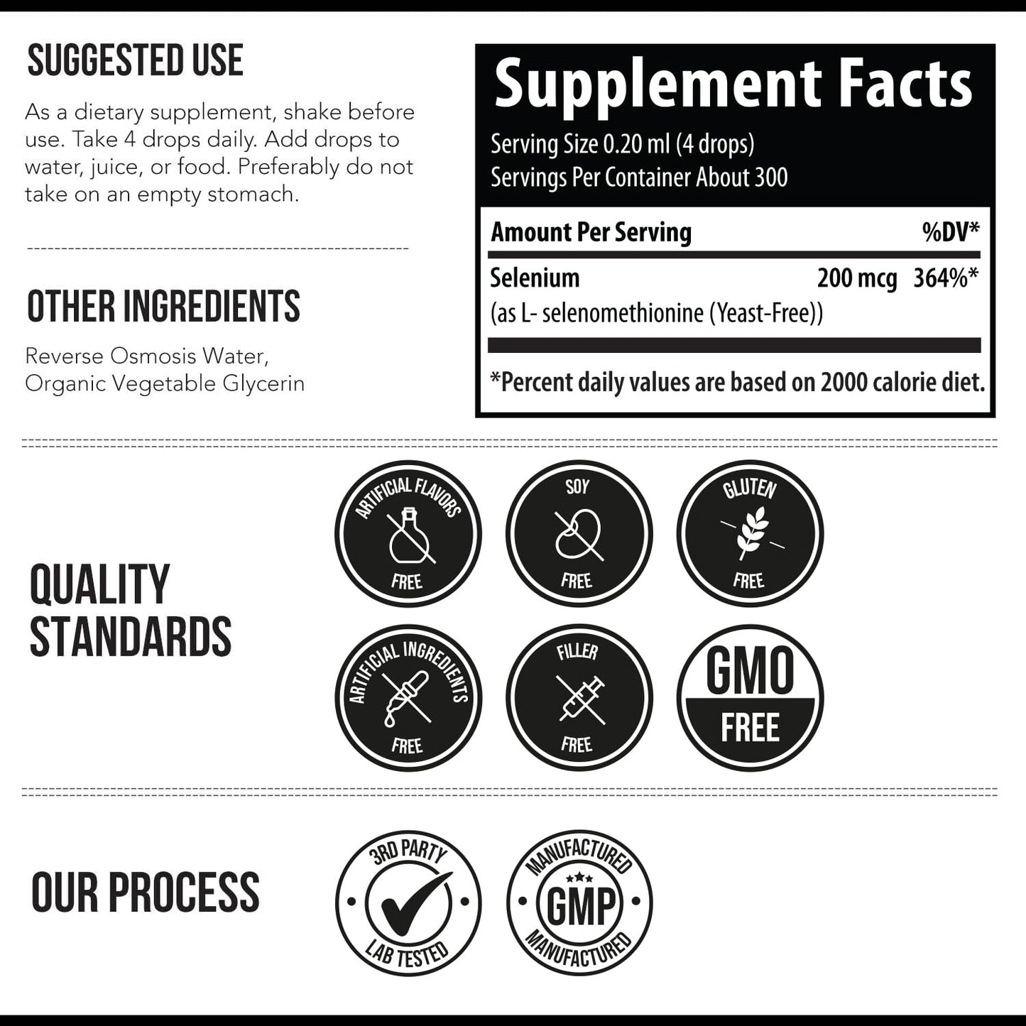 Selenium 200 mcg Selenomethionine - Sublingual Drops, 300 Servings (Vegan) - 2 oz