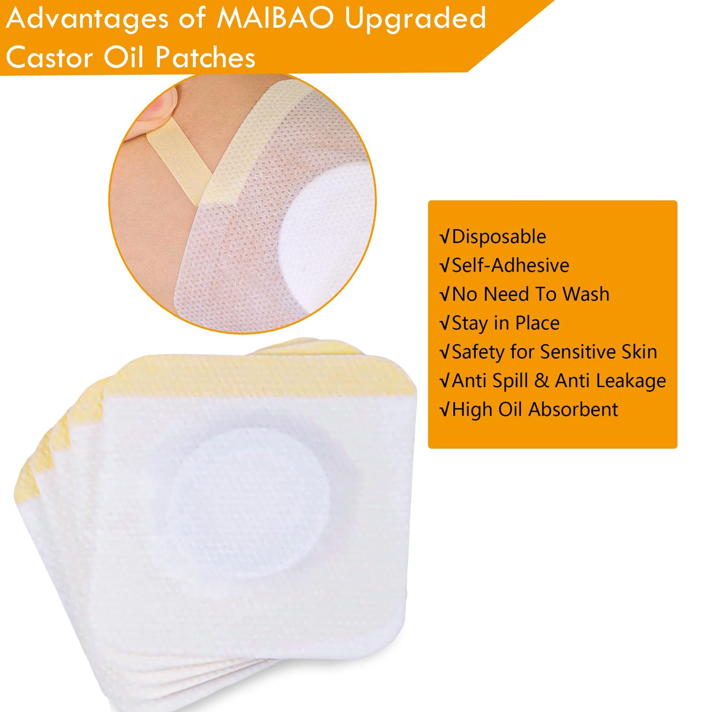 54 Pack Disposable Castor Oil Pack Wrap – 3.2-inch Self-Adhesive Patches, Organic Cotton
