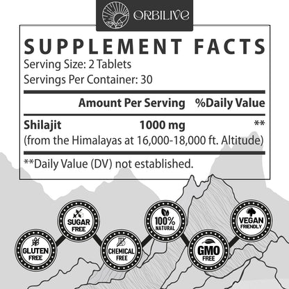 30,000 mg Shilajit Tablets – Himalayan Organic Shilajit, 60 Count