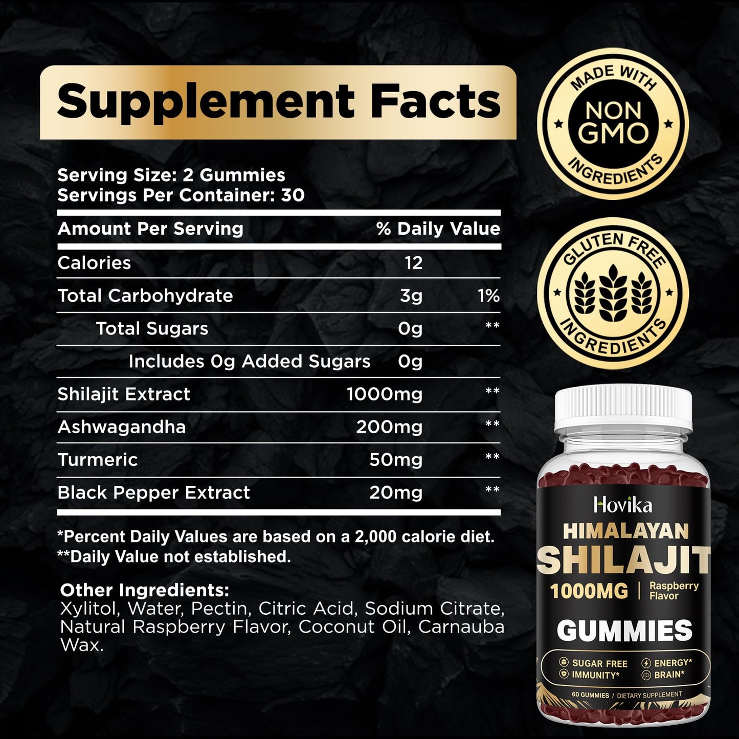 Shilajit Gummies 1000mg – 85+ Trace Minerals | Ashwagandha, Turmeric, Black Pepper | Sugar Free Raspberry 60 Count