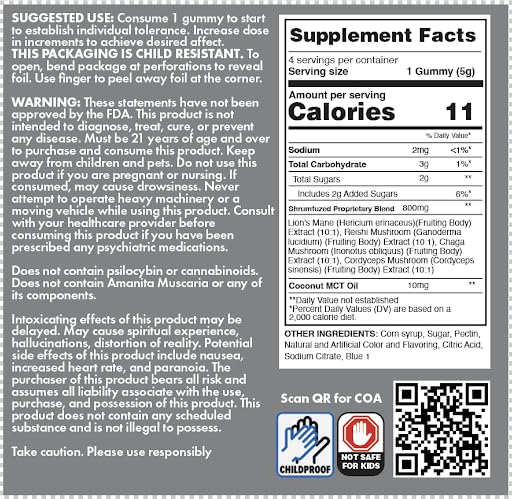 Shrumfuzed Proprietary Nootropic Gummy 3200mg - Lion's Mane, Reishi, Chaga, and Cordycep Nootropic Tripee Mushroom Blend (Watermelon)
