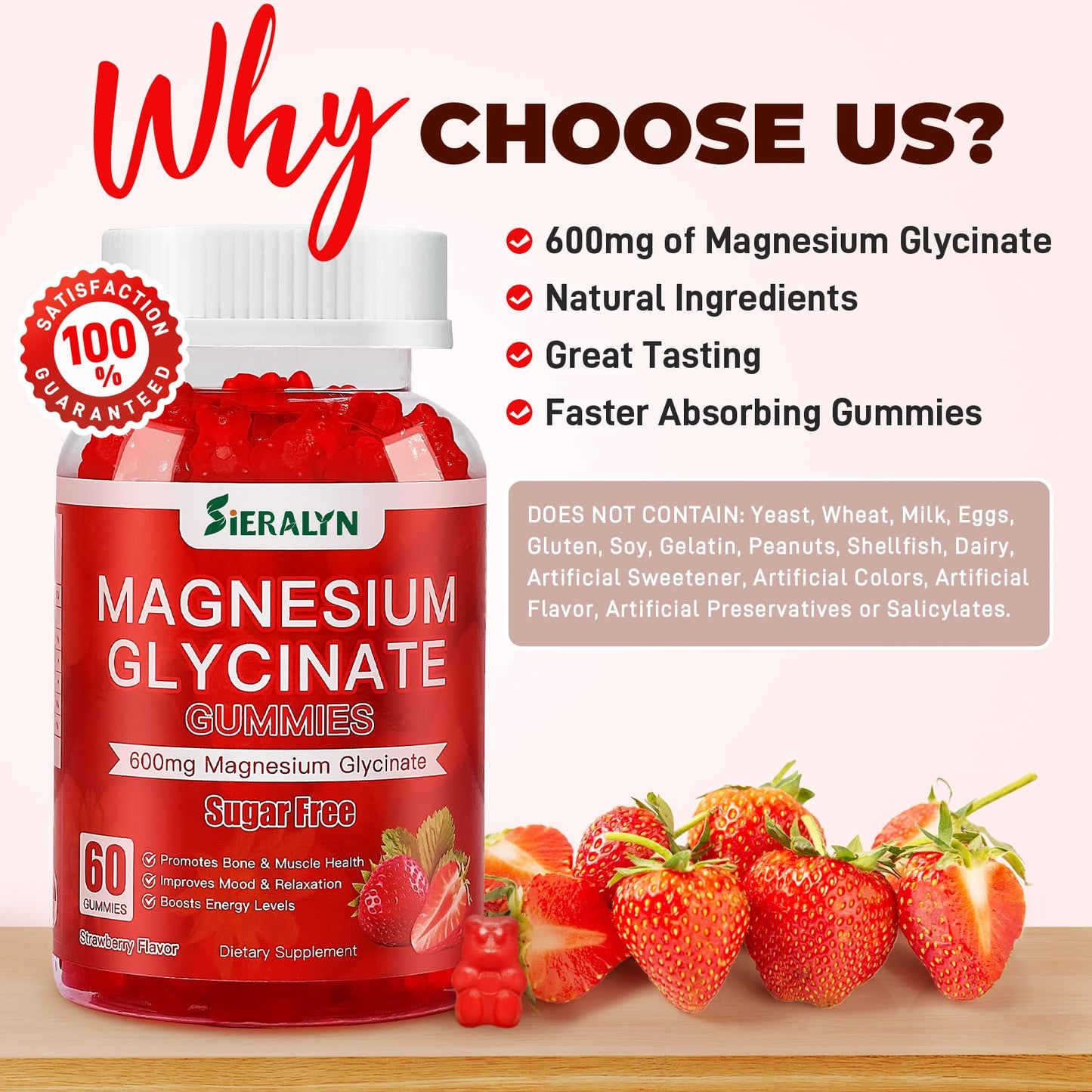 Sieralyn Magnesium Glycinate Gummies 600mg – Sugar Free, Vegan, Gluten Free | 120 Count